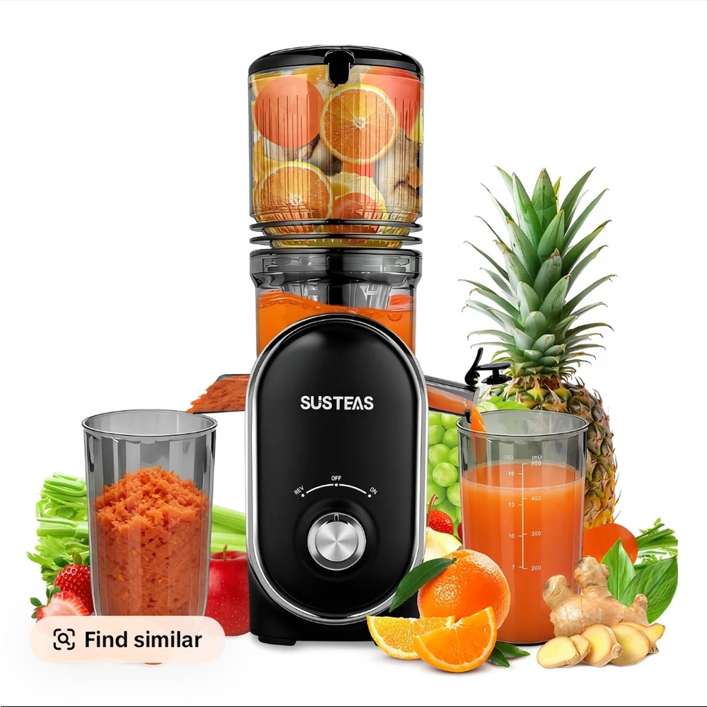 SUSTEAS Black Cold Press Juicer with Orange Accents